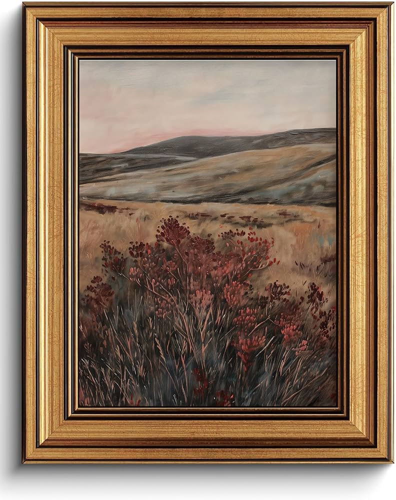 Gold Framed Wall Art Moody Vintage Landscape Canvas Art Prints Wildflower Paintings Wall Decor Co... | Amazon (US)