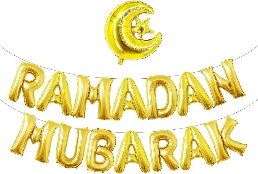 Ramadan Balloons Decorations - 16" Gold Foil Ramadan Kareem Banner for Eid Festival Party Decorat... | Amazon (UK)