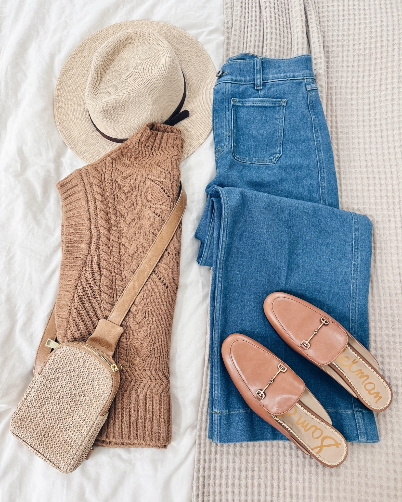 I am 5’11”. I have xs in the sweater and small tall in the jeans (use code RACHELXSPANX for a discount).  Mules true to size.  The leather squeaks a bit until you wear them in.  

Fall outfit.  

#LTKSaleAlert #LTKShoeCrush #LTKSeasonal