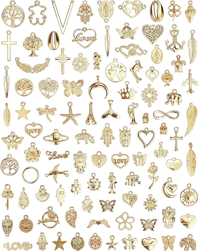 100 Pcs Wholesale Bulk Lots Jewelry Making Charms, Mixed Golden KC Gold Alloy Charms Pendants for... | Amazon (US)