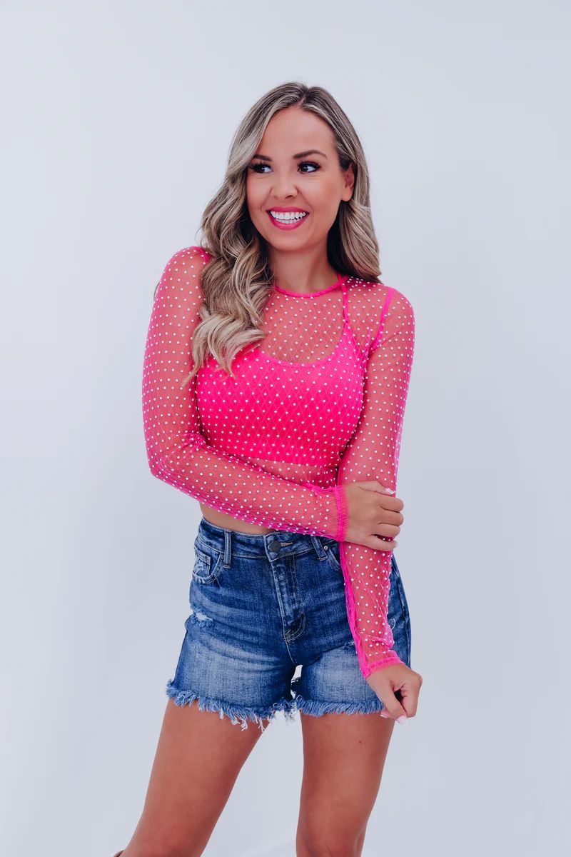 Harlequin Pearl Mesh Crop Top- Pink | Whiskey Darling Boutique