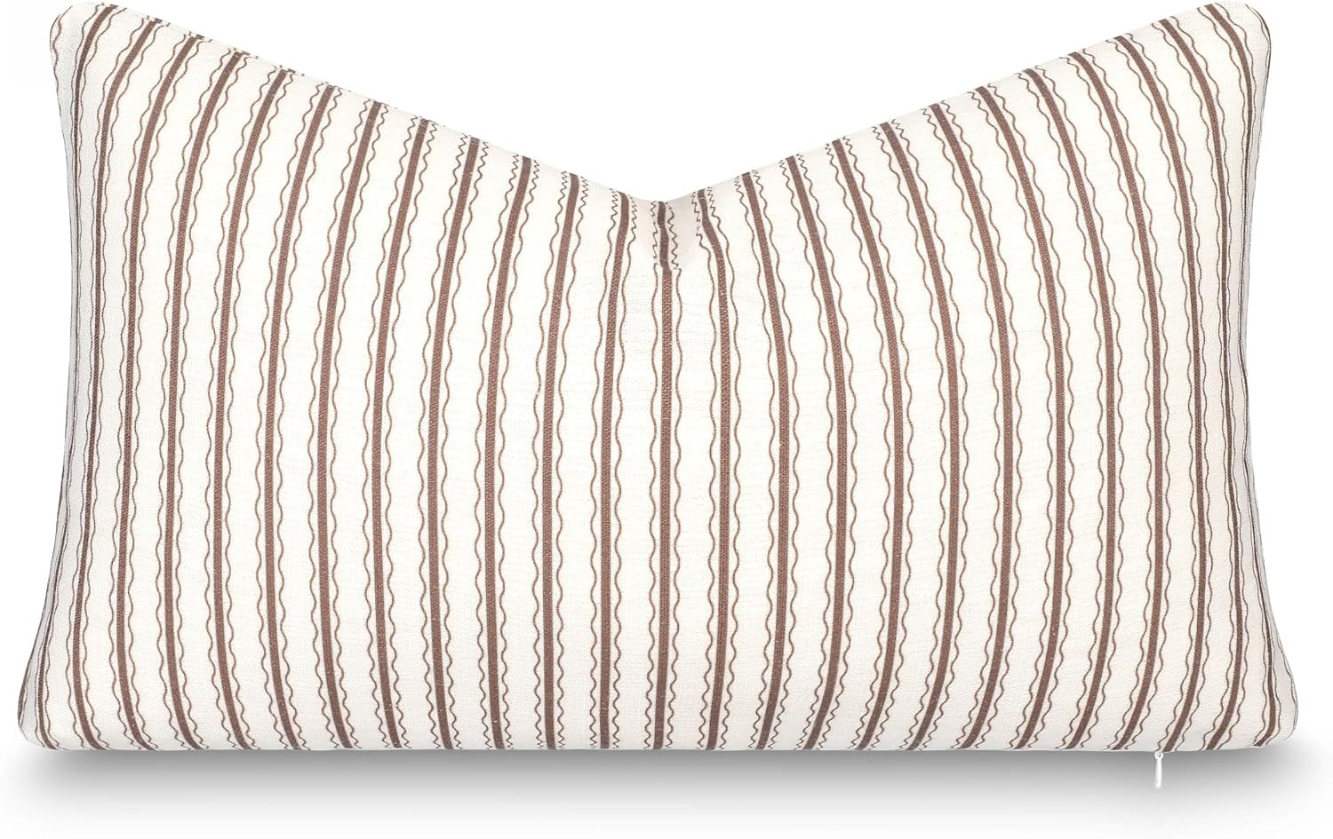 Modern Farmhouse California Casual Indoor Outdoor Lumbar Pillow Cover, 12"x20" Water Repellent for Patio, Backyard, Couch, Poolside, Cocoa Brown Print Wave Stripes | Amazon (US)