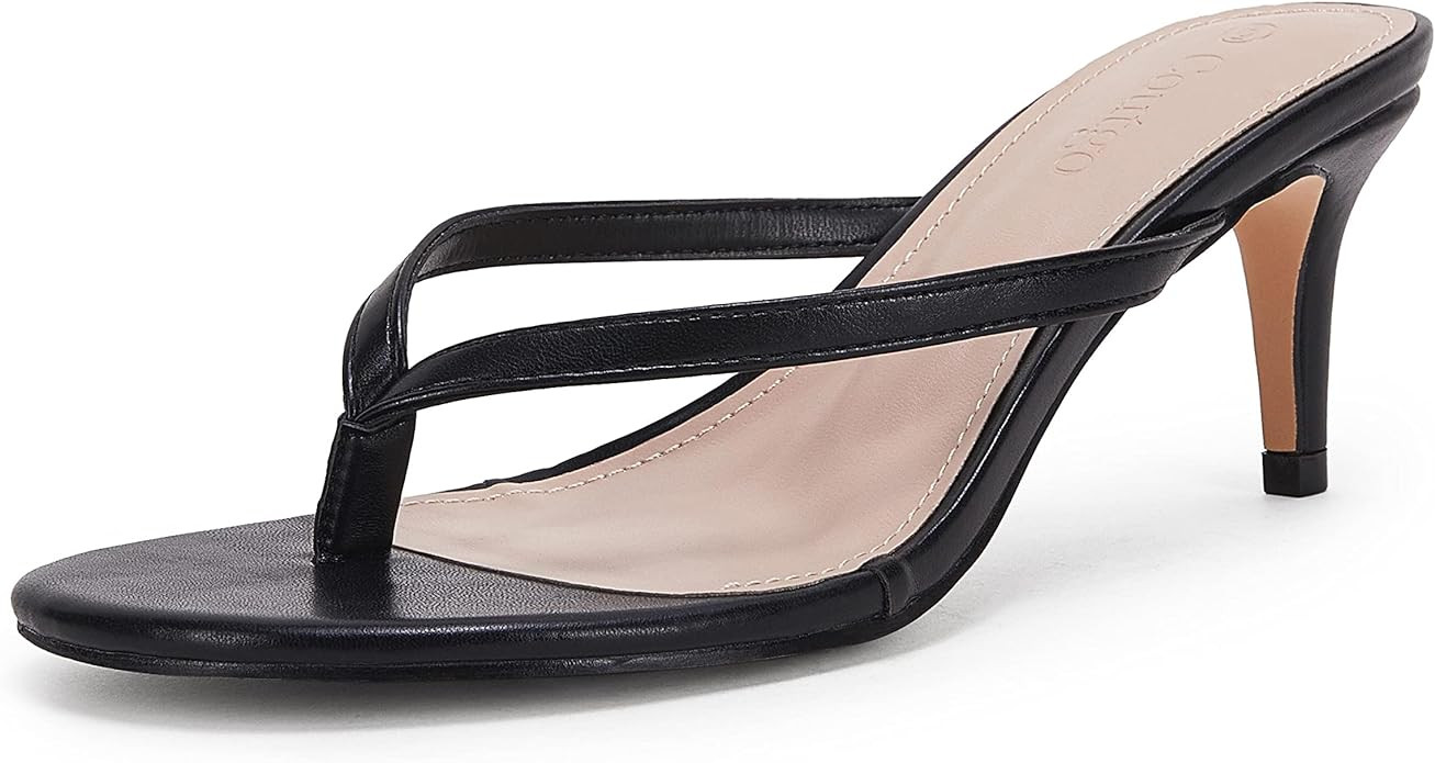 Coutgo Women's Kitten Heel Flip Flops Slip On Thong Slide Sandals Comfortable Summer Beach Shoes | Amazon (US)