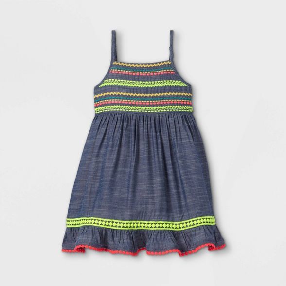 Toddler Girls' Embroidered Midi Tank Dress - Cat & Jack™ Dark Blue | Target