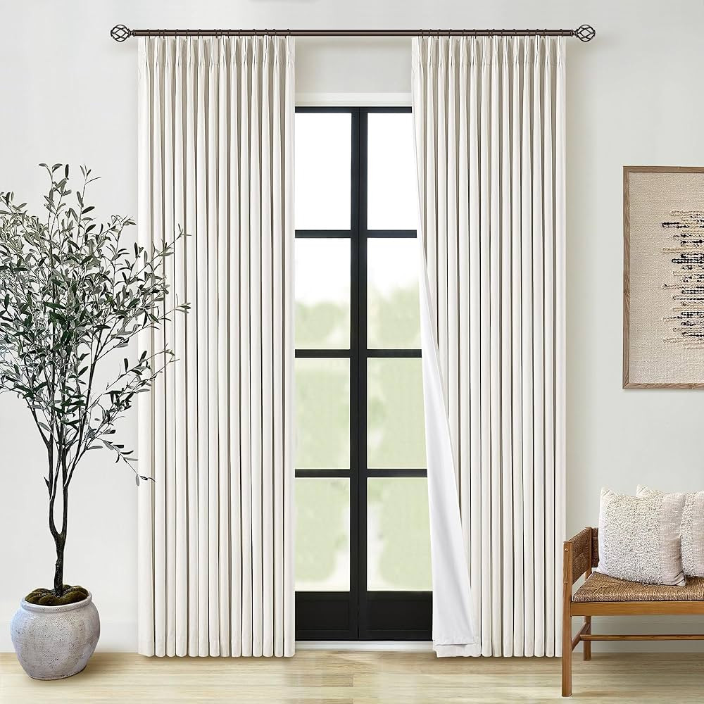 Natural Pinch Pleated Linen Blackout Curtains 84 Inch Length 2 Panels for Bedroom Living Room Dar... | Amazon (US)