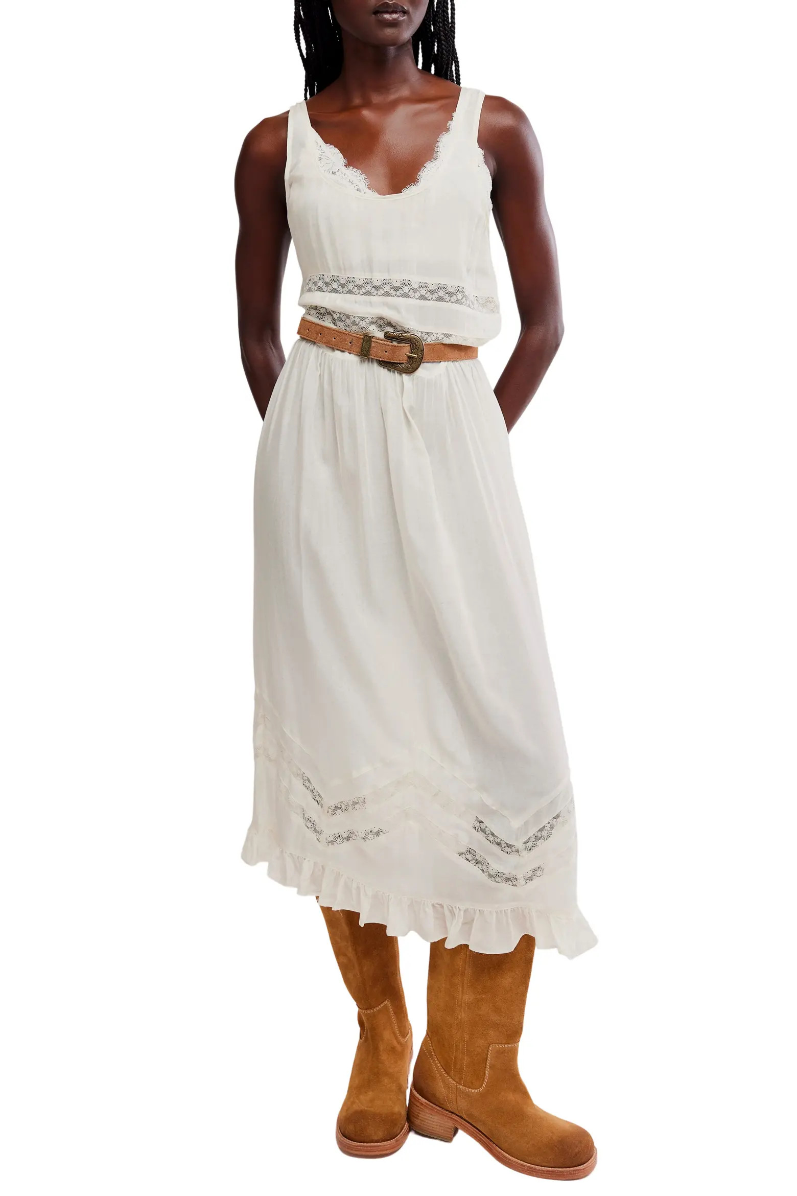 Voile and Lace Midi Dress (Women) | Nordstrom | Nordstrom