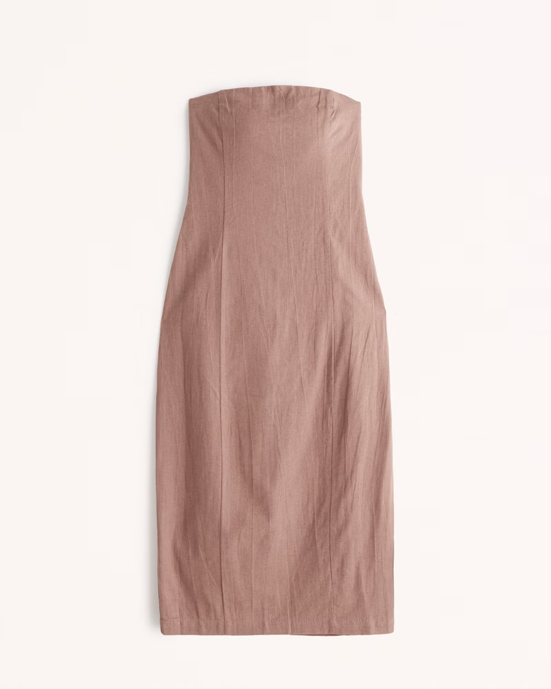 Strapless Linen-Blend Midi Dress | Abercrombie & Fitch (UK)