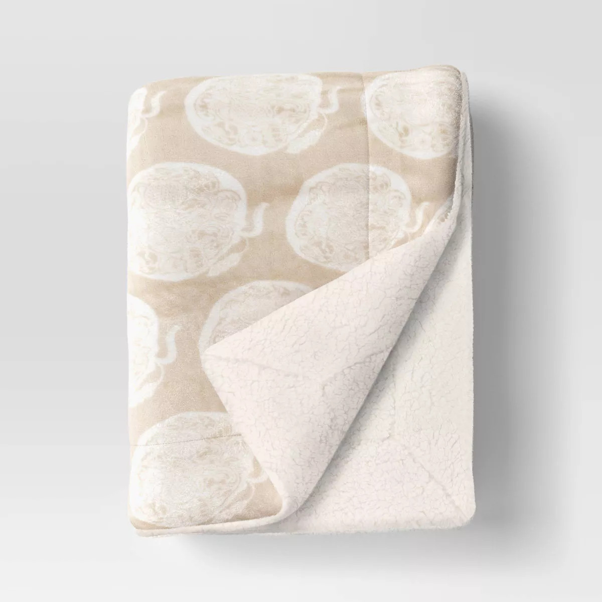 Pumpkin Printed Plush Throw with Faux Shearling Reverse Neutral/Ivory - Threshold™ | Target