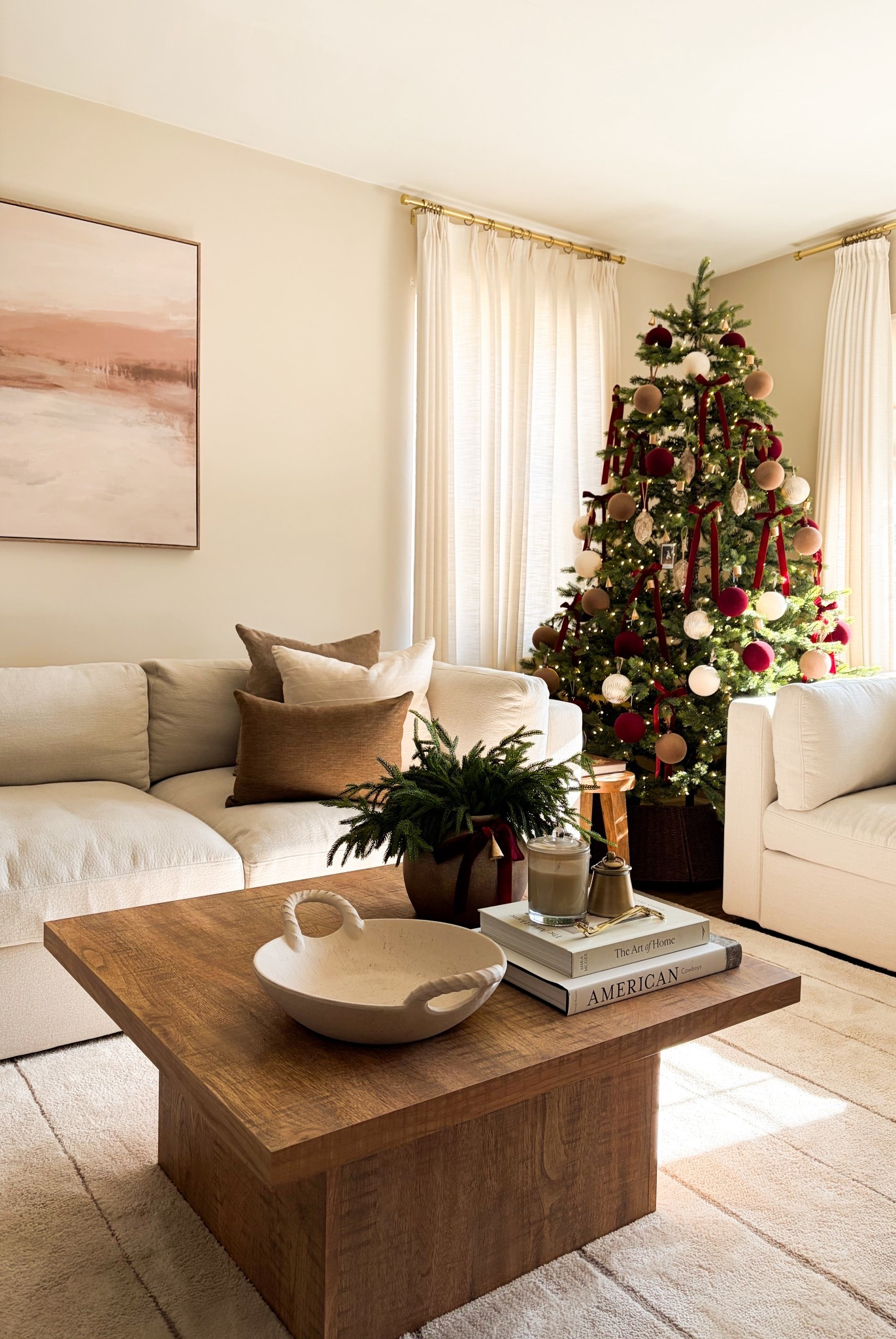 Christmas in the living room. ✨🌲 

Sofa @Bellamia Collections 
Coffee table @Wayfair 


Neutral rug, coffee table, wall art 

#LTKHoliday 


#LTKSeasonal #LTKHome