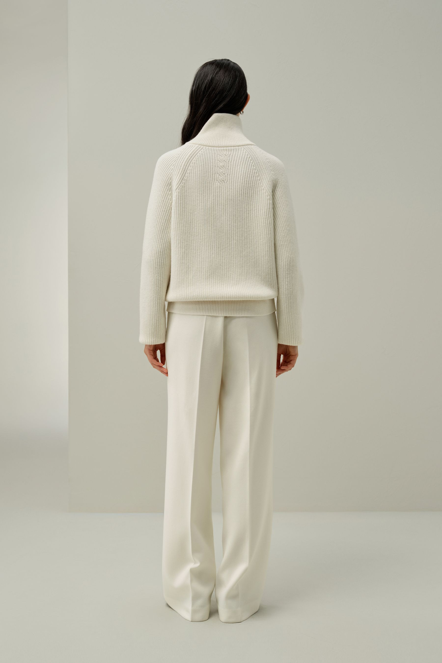 Ribbed-knit Turtleneck Zip Cardigan | LILYSILK