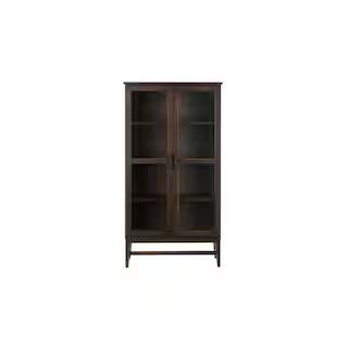 61.1 in. Smoke Wood 4-shelf Standard Bookcase with Glass Door | The Home Depot