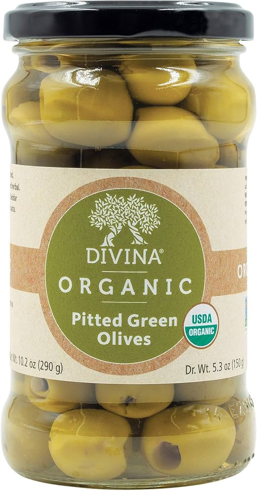 Divina Organic Pitted Green Olives, 10.2 Ounce Net Weight | Amazon (US)
