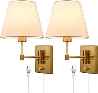 Plug-in Wall Sconces Set of Two Beige Shade Swing Arm Wall Lamp with Plug-in Cord Wall Mount Read... | Amazon (US)