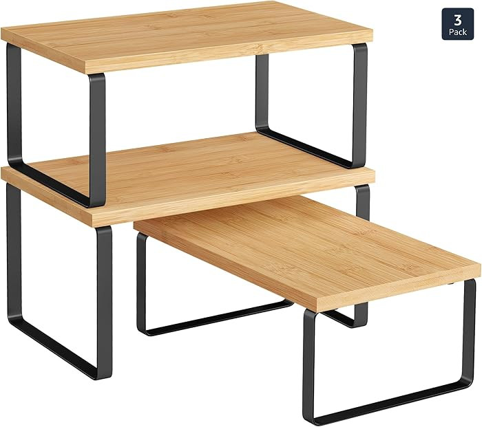 SONGMICS Cabinet Organizer Shelf, Set of 3 Kitchen Counter Shelves, Kitchen Storage, Spice Rack, ... | Amazon (US)