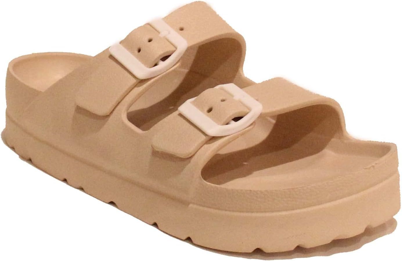 Women's Lightweight Comfort Slides Adjustable Double Buckle Platform Sandals Buddy2 | Amazon (US)