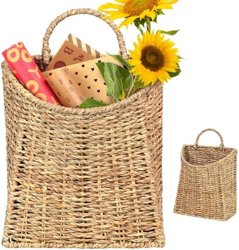 Woven Hanging Seagrass Baskets, Hanging Wall Wicker Basket, Handmade Organizer Baskets, Hanging F... | Amazon (US)