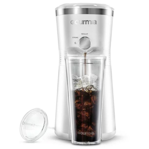 Gourmia Iced Coffee Maker with Brew-Strength Control, Reusable Filter and Tumbler, White | Walmart (US)