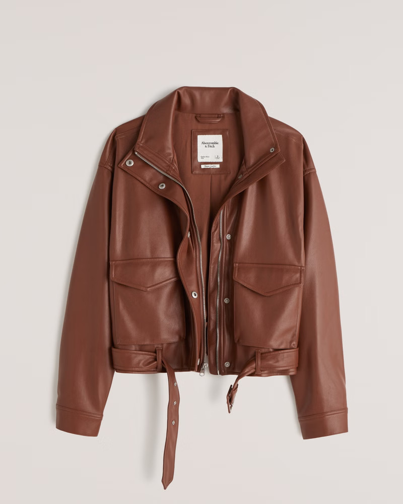 Women's Faux Leather Cropped Utility Bomber Jacket | Women's Up to 40% Off Select Styles | Abercr... | Abercrombie & Fitch (US)
