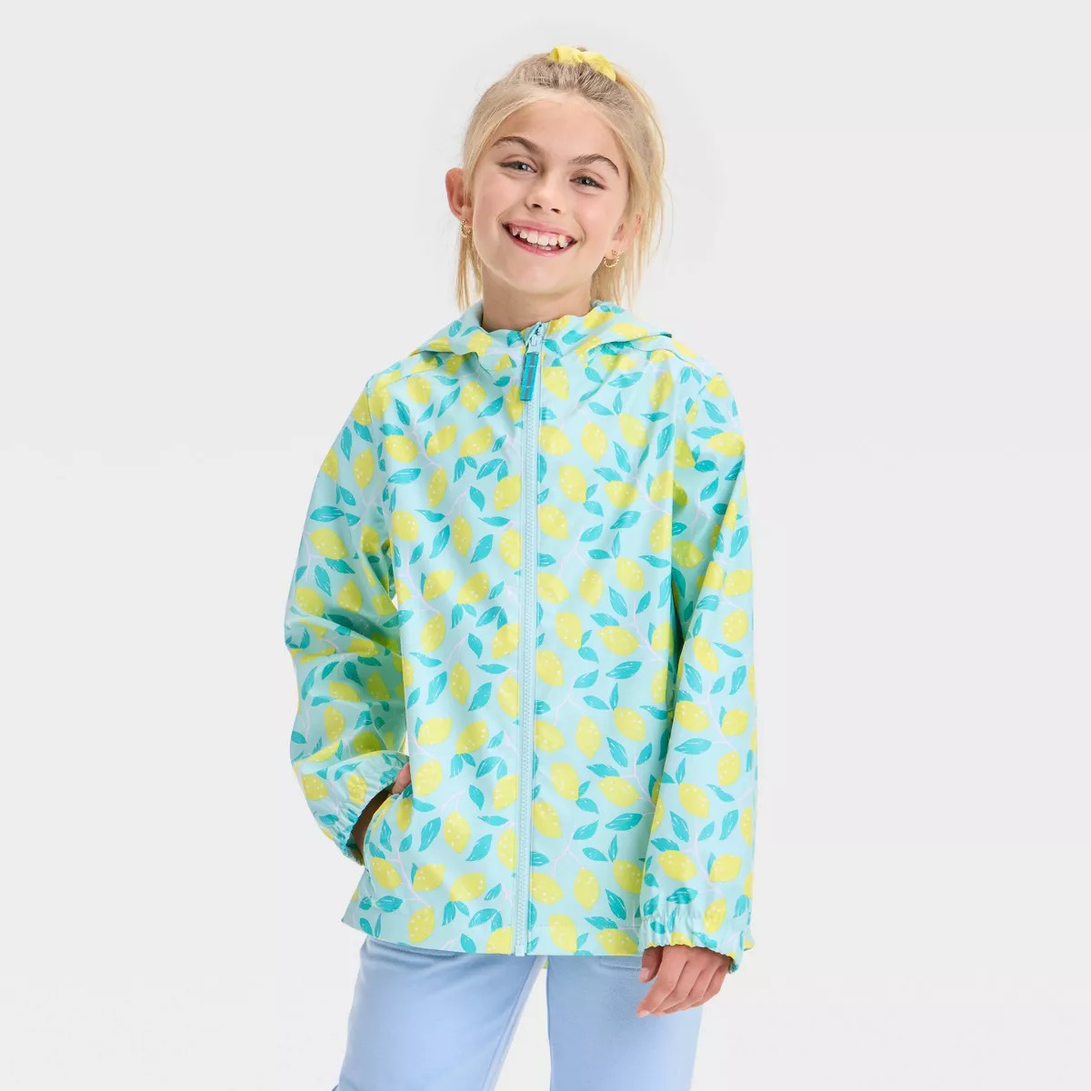 Girls' Lemon Printed Rain Coat - Cat & Jack™ Light Blue | Target