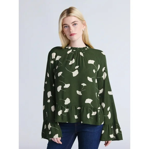 Time and Tru Women's Flowy High Neck Blouse, Size XS-XXXL - Walmart.com | Walmart (US)