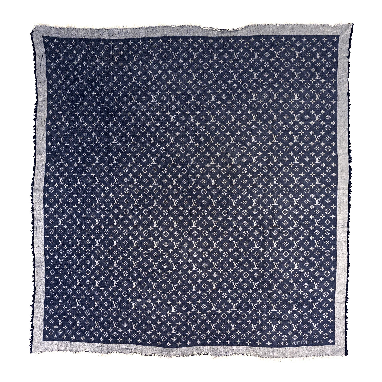Silk Wool Monogram Denim Shawl Blue | FASHIONPHILE (US)