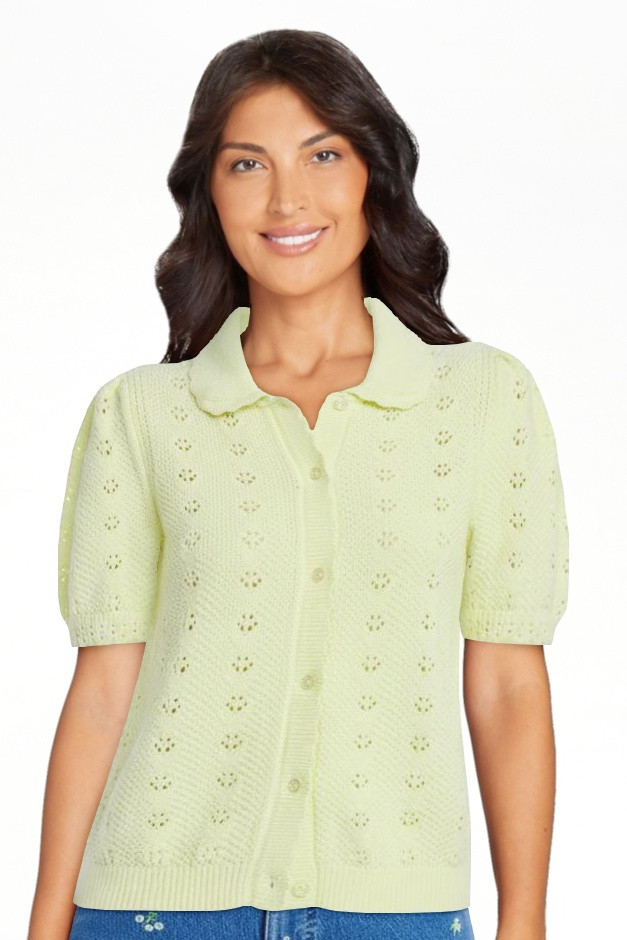 Free Assembly Women's and Women's Plus Cotton Pointelle Cardigan Sweater with Short Sleeves, Ligh... | Walmart (US)