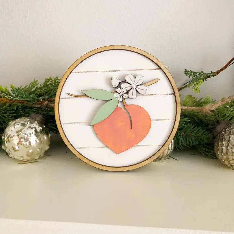 Peach with a flower round sign, peach themed decor, tiered tray decor | Etsy (US)