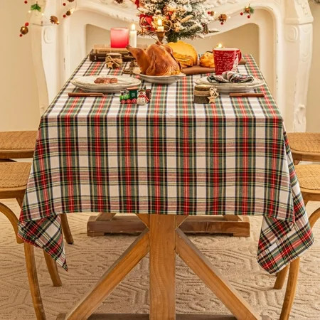 Red Tartan Plaid Snowflake Christmas Tablecloth, Winter Holiday Tablecloths for Rectangle Tables Parties Dining Farmhouse Kitchen Decor | Walmart (US)