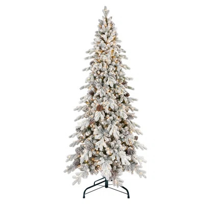 Pre-lit Slim Flocked Artificial Christmas Tree with Metal Stand | Wayfair North America