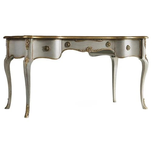 Babel French Country Grey Wood Gold Accent Writing Desk | Kathy Kuo Home