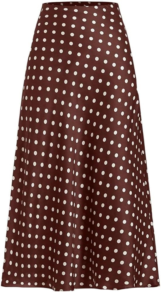 LOFAAC Women Elegant Polka Dot Satin Midi Skirts Vintage High Waisted Flowy Swing Going Out Silk ... | Amazon (US)