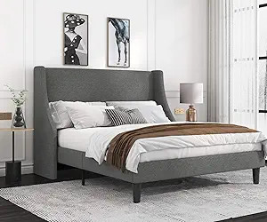 Allewie Queen Size Modern Platform Bed Frame with Deluxe Wingback/Upholstered Bed Frame with Head... | Amazon (US)