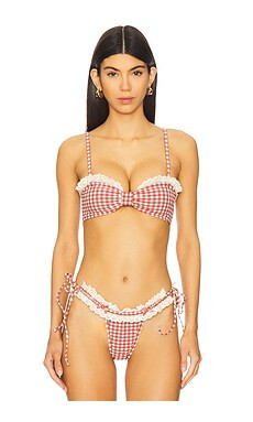 For Love & Lemons Gingham Bandeau Bikini Top in Red from Revolve.com | Revolve Clothing (Global)