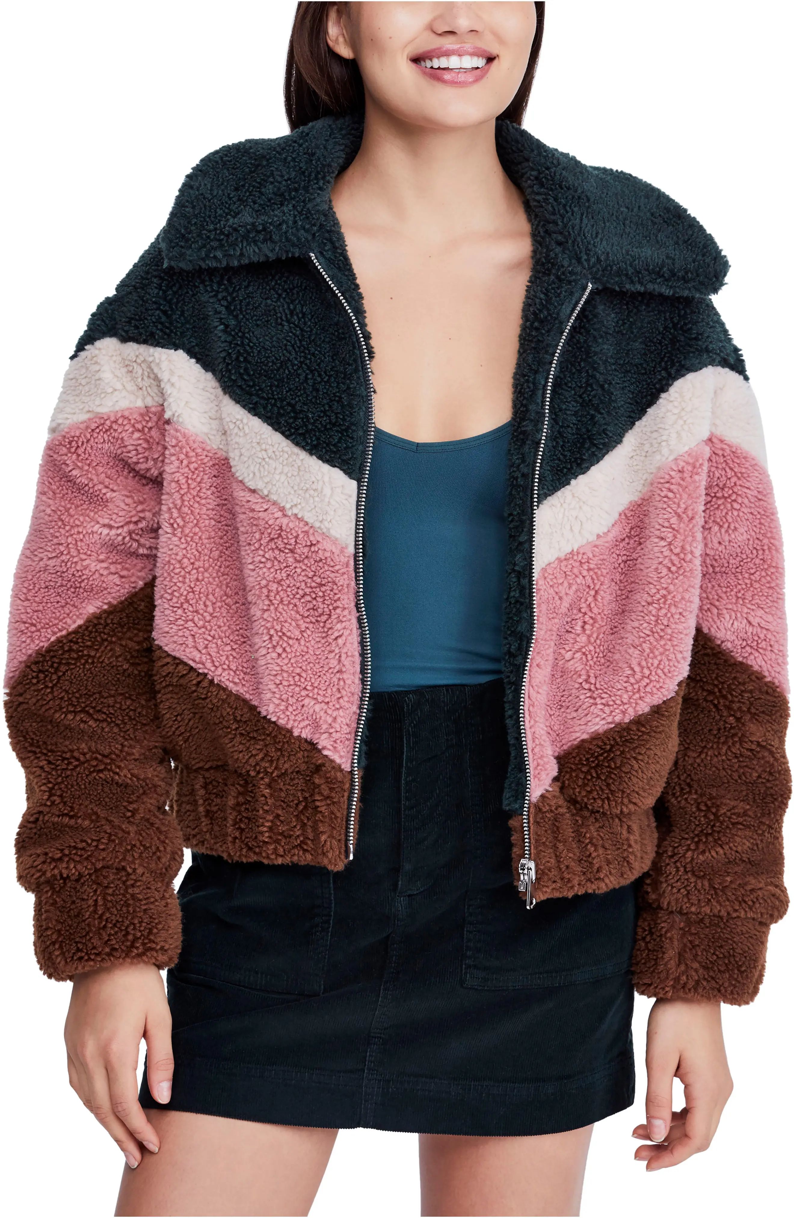 Women's Bdg Urban Outfitters Chevron Teddy Coat, Size Large - Pink | Nordstrom