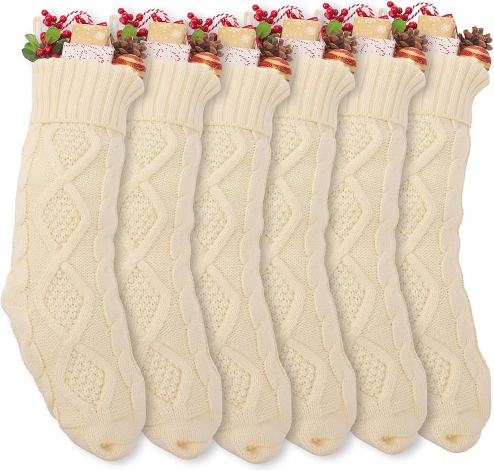 CEWOR Christmas Stockings 6 Pack Christmas Decorations 18 Inches Large Size Cable Knitted Stockin... | Amazon (US)