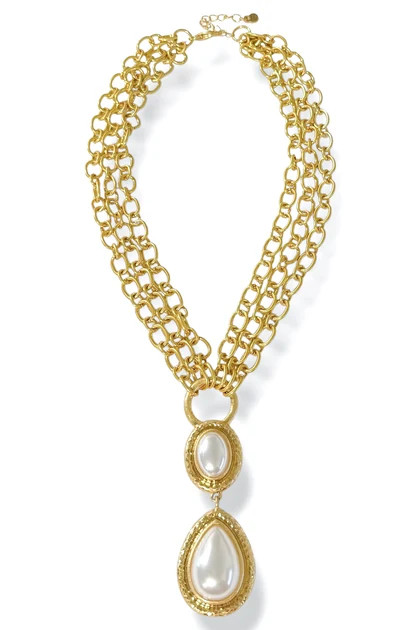 Elianna Cream and Gold Teardrop Pendant Chain Necklace | The Willow Tree