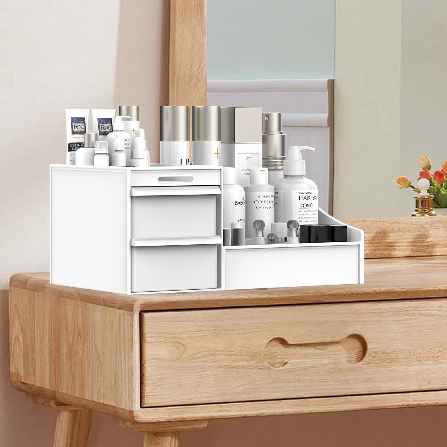 Makeup Desk Cosmetic Storage Box Organizer with Drawers for Dressing Table, Vanity Countertop, Bathr | Amazon (US)