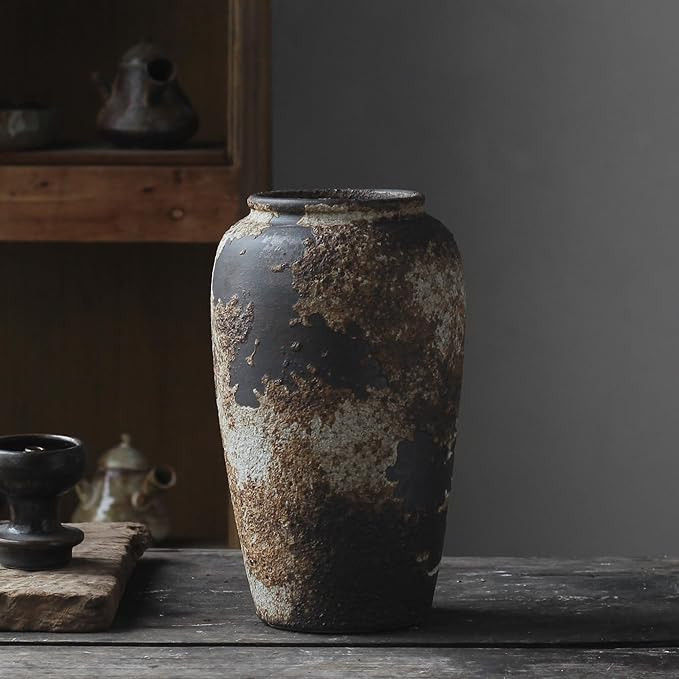 Rustic Ceramic Vase for Flowers, Handmade Vintage Farmhouse Decor, Distressed Brown and White Pot... | Amazon (US)