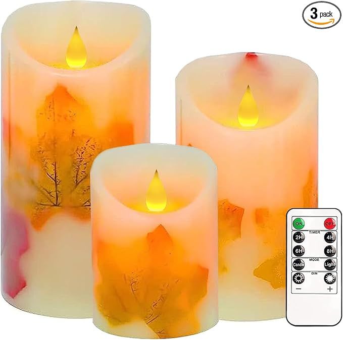 Flameless Candles Lights, Set of 3 Maple Leaf Flickering LED Candles with Remote & Timer, Dimmabl... | Amazon (US)