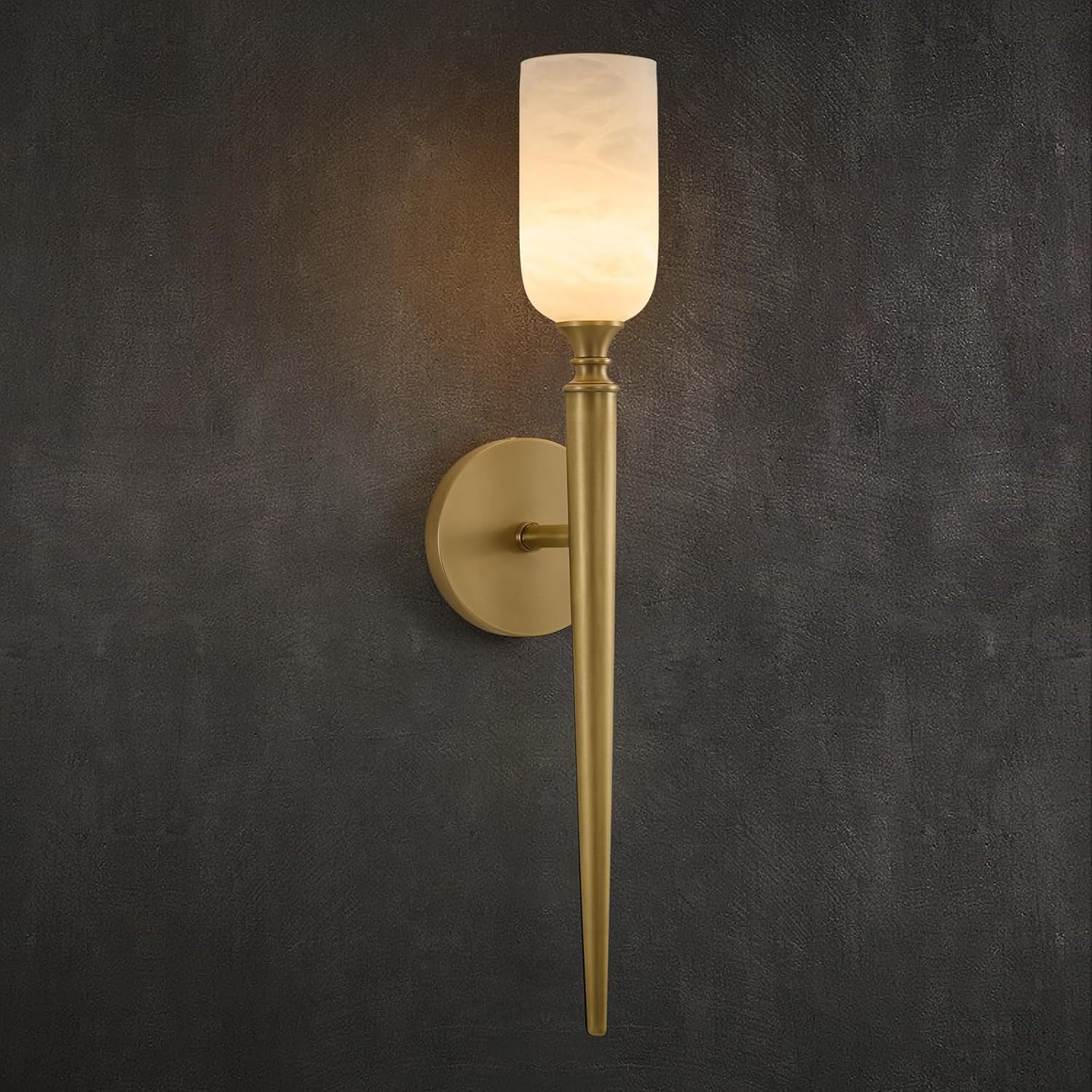 21.6" Natural Alabaster Sconce, Vintage Brass Marble Wall Light | Amazon (US)