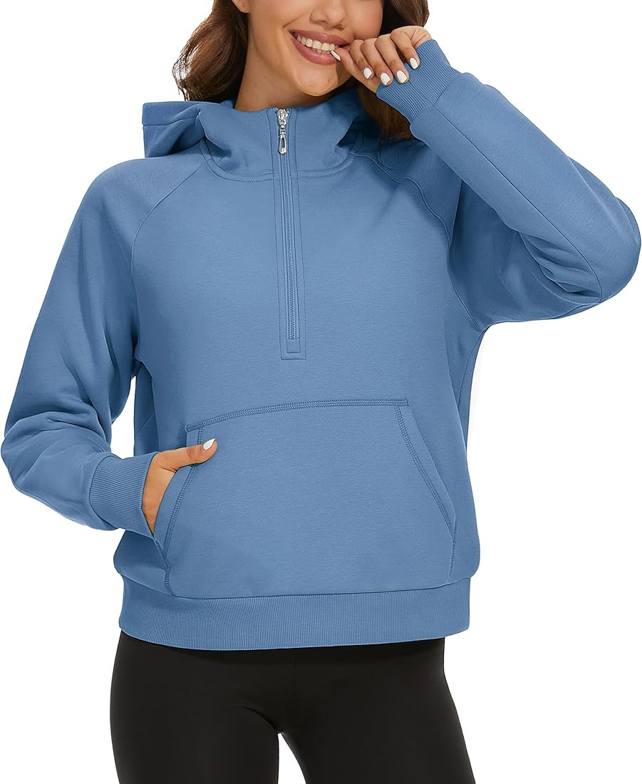 MAGCOMSEN Women's Hoodies Half Zip Fleece Cropped Sweatshirts Long Sleeve Pullover Quarter Zip Up... | Amazon (US)