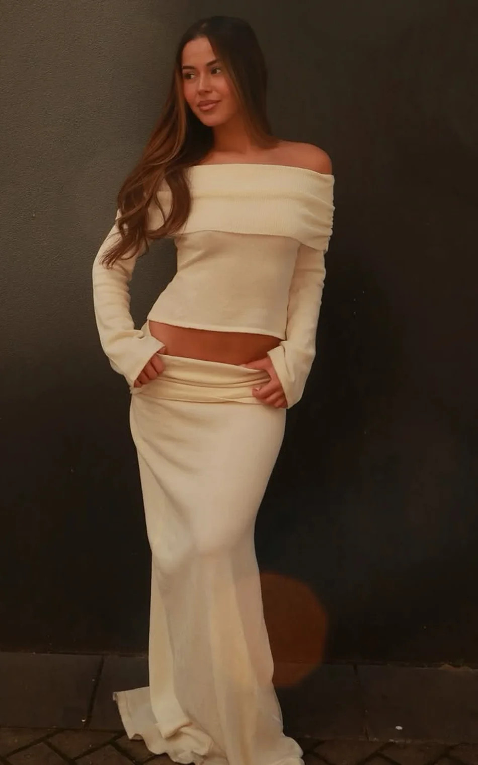 Calla Top - Long Sleeve Off Shoulder Top in Cream | Showpo (US, UK & Europe)