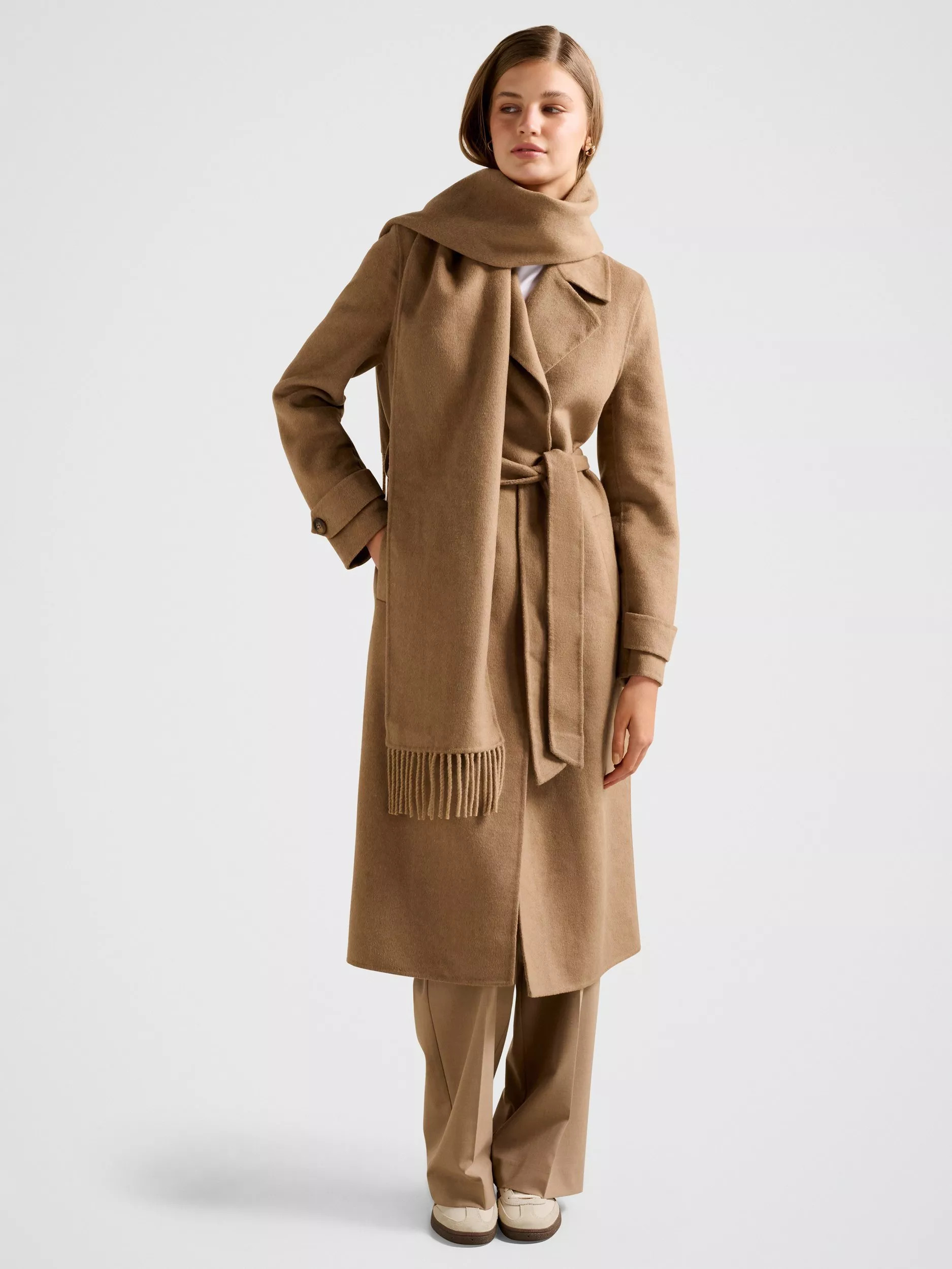 Forever New Saige Felled Scarf Coat, Toffee | John Lewis (UK)