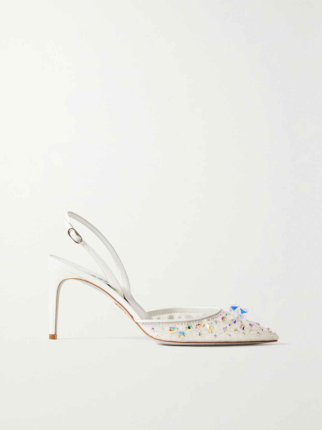 René Caovilla - Cinderella Leather And Crystal-embellished Lace Slingback Pumps - White | NET-A-PORTER (US)