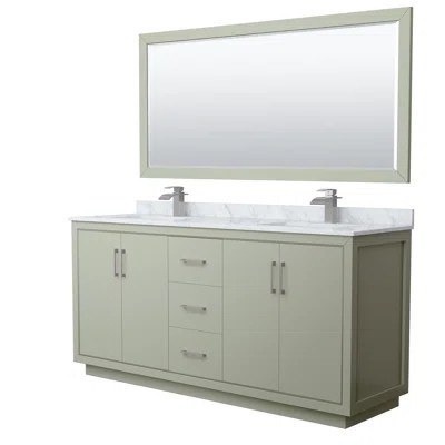 Icon 72 Inch Double Bathroom Vanity In Dark Blue, Carrara Cultured Marble Countertop, Undermount Square Sinks, Brushed Nickel Trim, 70 Inch Mirror Aut | Wayfair North America