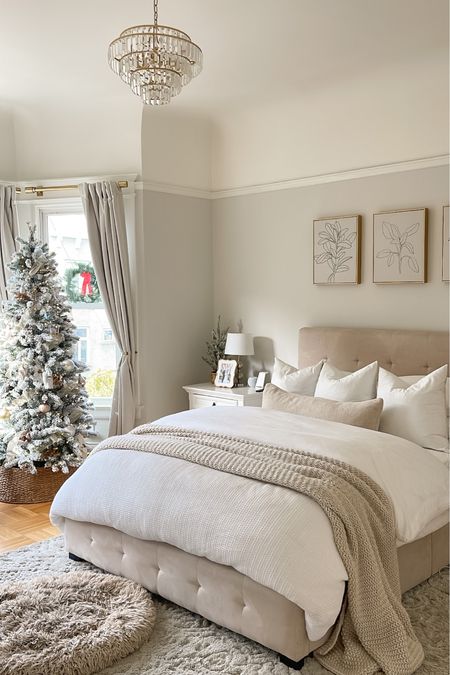 Cozy Bedroom for the holidays - we have the 6.5 flocked tree and love it! 

#LTKhome #LTKHoliday