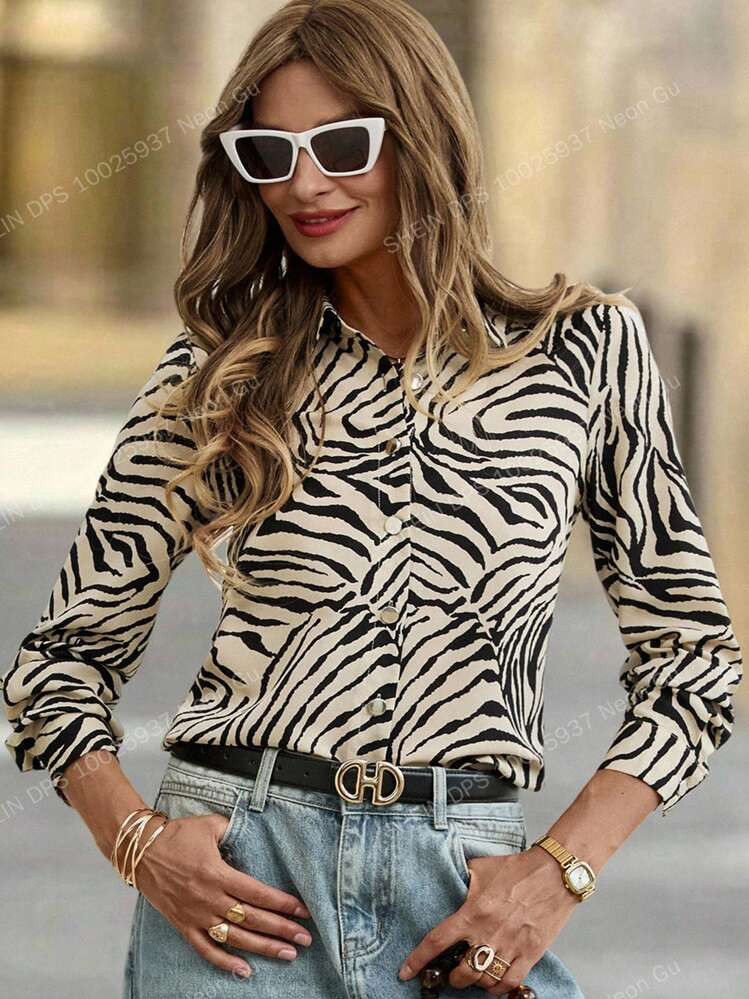 Solivie Women's Zebra Print Single-Breasted Casual Fashion Shirt | SHEIN