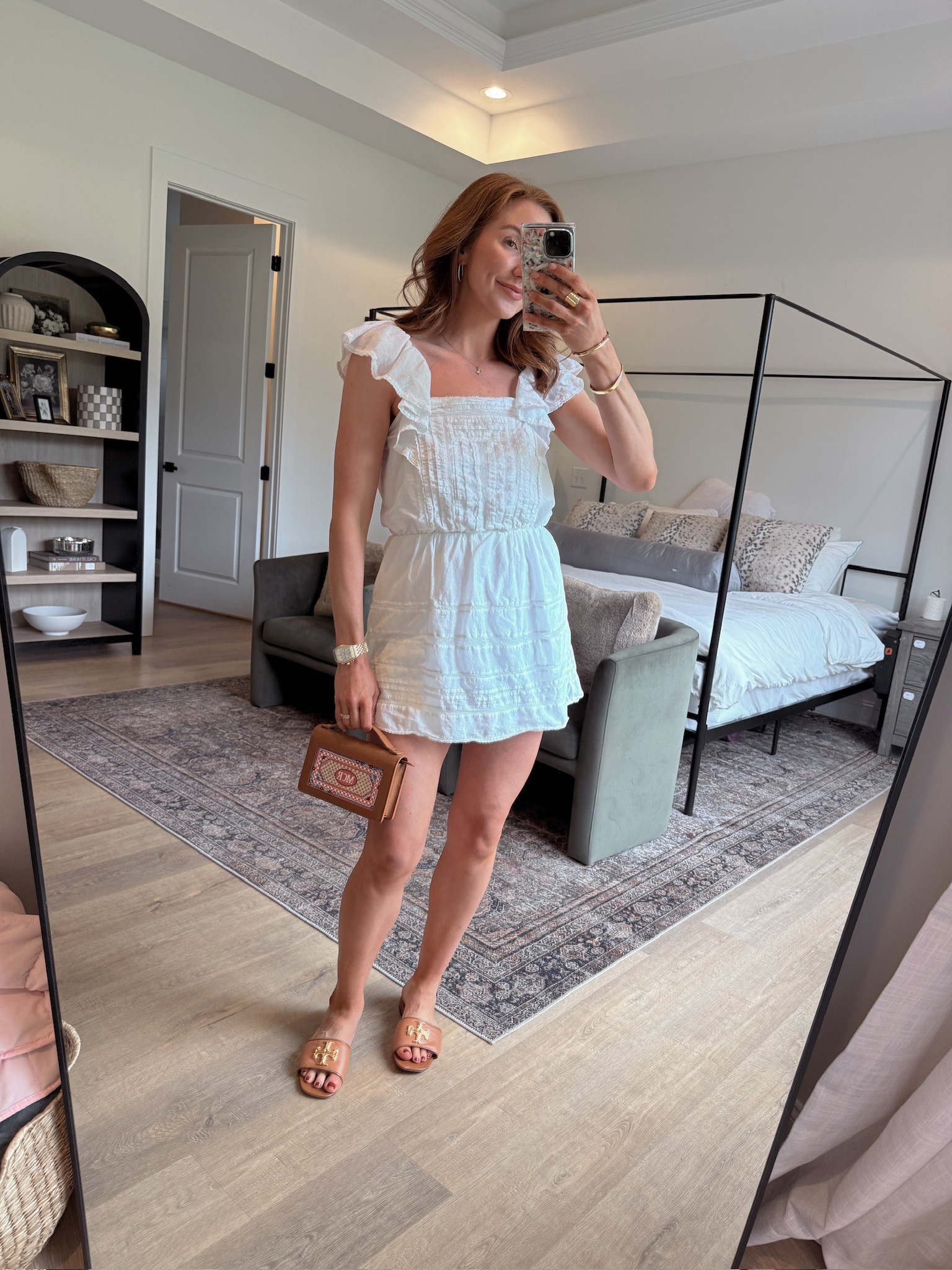 This is the sweetest little summer dress, lightweight, breathable, and so flattering. I love the flutter sleeves and easy fit, plus it’s one of those pieces you can dress up or wear casually all season. Paired it with my needlepoint bag for a fun touch 🤎 

 #LTKdayinmylife #LTKgrwm #LTKootd