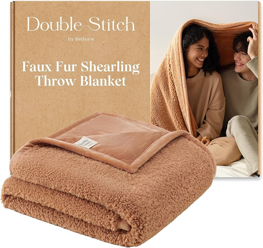 Double Stitch by Bedsure Faux Fur Throw Blanket - Ultra Soft Teddy Sherpa Blanket for Couch - Lux... | Amazon (US)