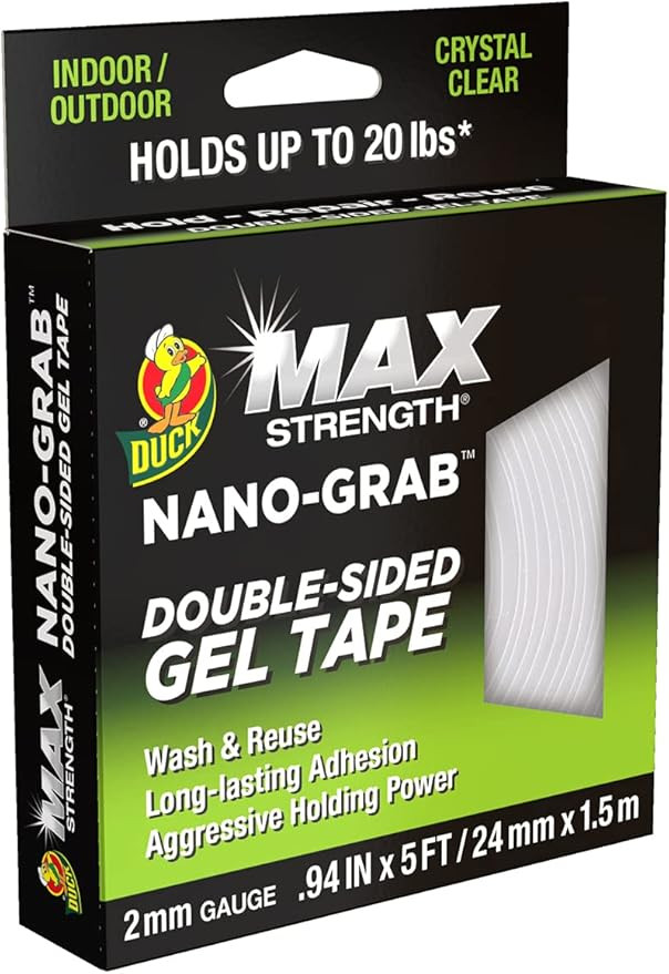Duck MAX Strength Nano-Grab Double-Sided Gel Tape, 0.94" x 5 ft, Clear | Amazon (US)
